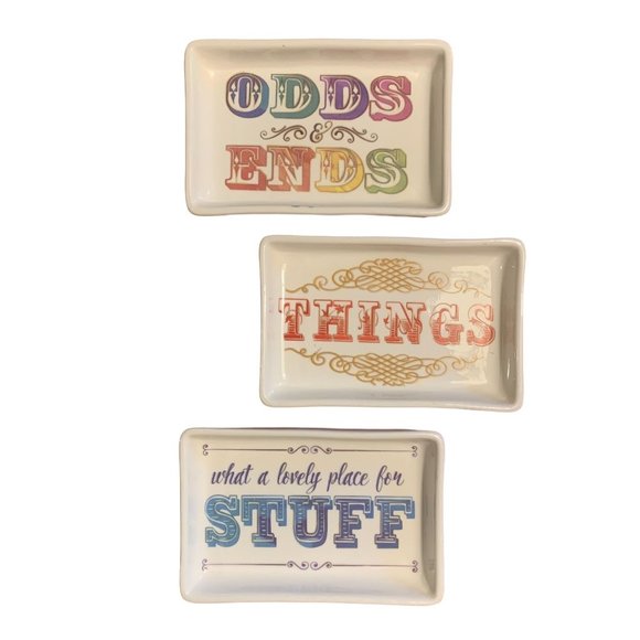 SET of 3 Trinket Dish Tray Jewelry Ring Coin Eyeglass Whimsical Colorful Ceramic - Picture 10 of 10